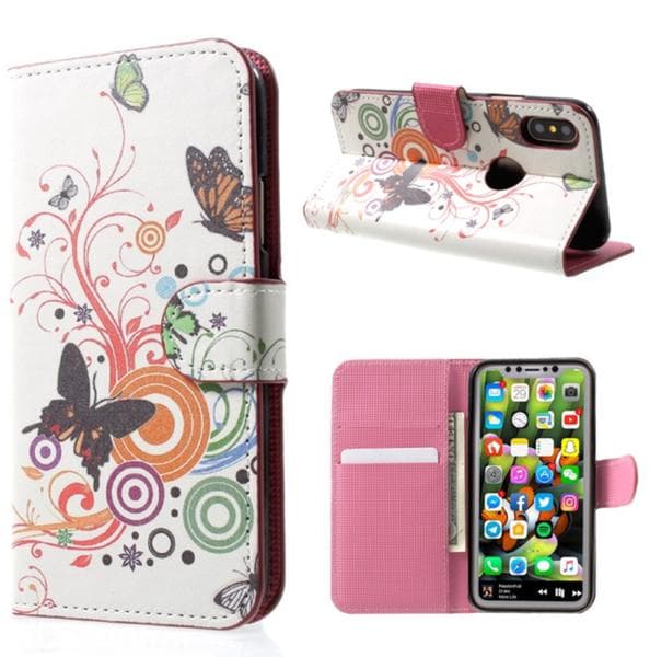 Plånboksfodral iPhone X / iPhone Xs - Vit med Fjärilar