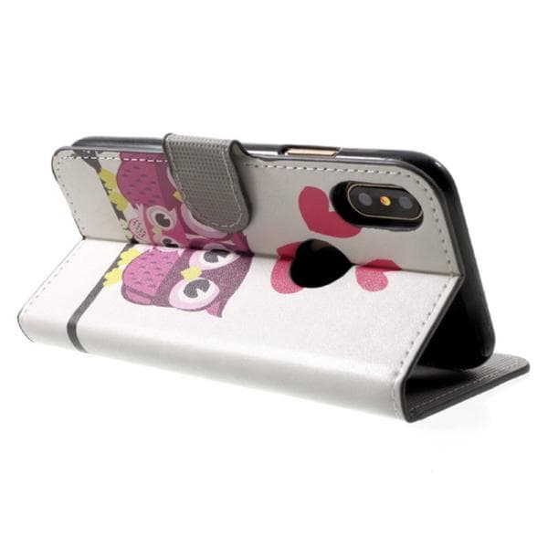 Plånboksfodral iPhone X / iPhone Xs - Ugglor & Hjärtan