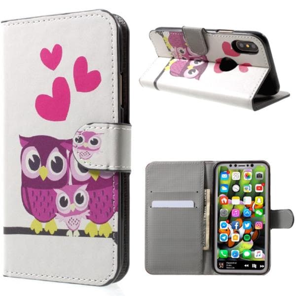 Plånboksfodral iPhone X / iPhone Xs - Ugglor & Hjärtan