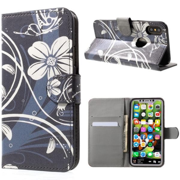 Plånboksfodral iPhone X / iPhone Xs - Svart med Blommor