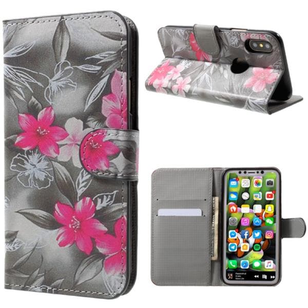 Plånboksfodral iPhone X / iPhone Xs - Svartvit med Blommor