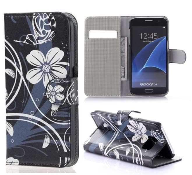 Plånboksfodral Samsung Galaxy S7 - Svart med Blommor