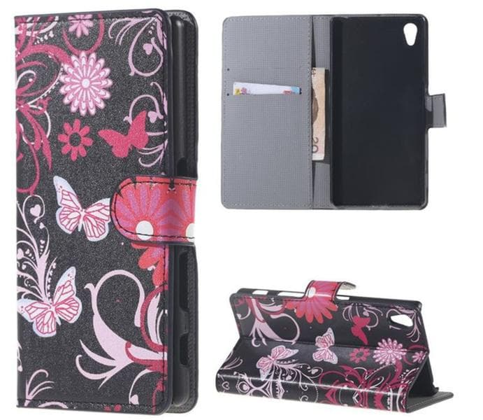 Plånboksfodral Sony Xperia XA - Svart med Fjärilar