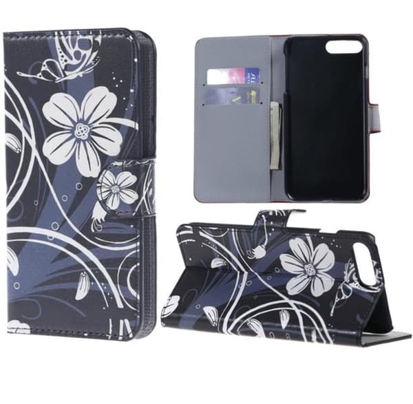 Plånboksfodral Iphone 7 Plus – Svart med Blommor