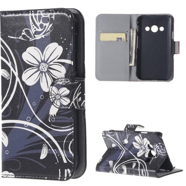 Plånboksfodral Samsung Xcover 3 (SM-G388F) - Svart med Blommor
