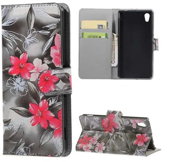 Plånboksfodral Sony Xperia E5 - Svartvit med Blommor