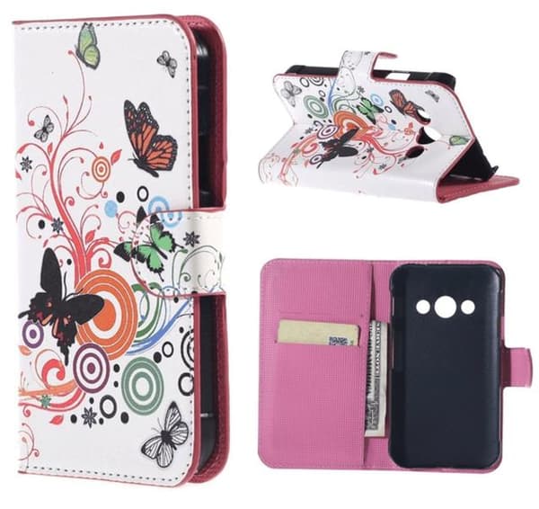 Plånboksfodral Samsung Xcover 3 (SM-G388F) - Vit med Fjärilar