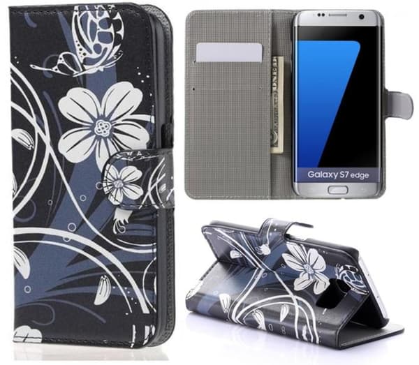 Plånboksfodral Samsung Galaxy S7 Edge – Svart med Blommor