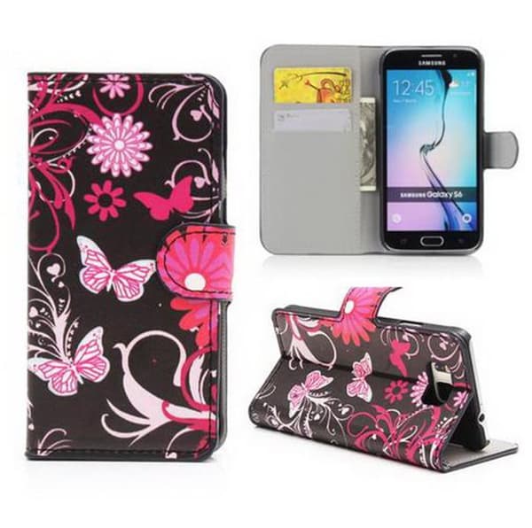 Plånboksfodral Samsung Galaxy S6 - Svart med Fjärilar