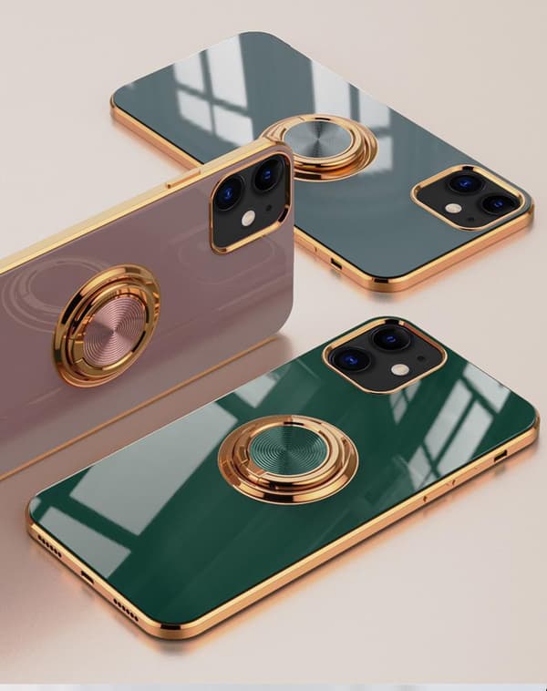 Luksuriøst stilig deksel iPhone 12 Pro Max med ringstativfunksjon Gull
