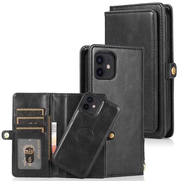 iPhone 12 - Praktiskt Stilrent 2 i 1 Plånboksfodral Svart