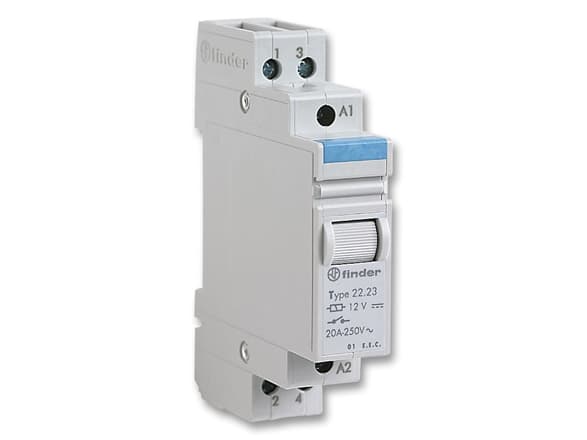Finder 222390124000PAS Asennuskontaktori, 12 V DC, 1 NO-kosketin, 1 NC-kosketin, 20 A, kontaktimateriaali: AgSnO2