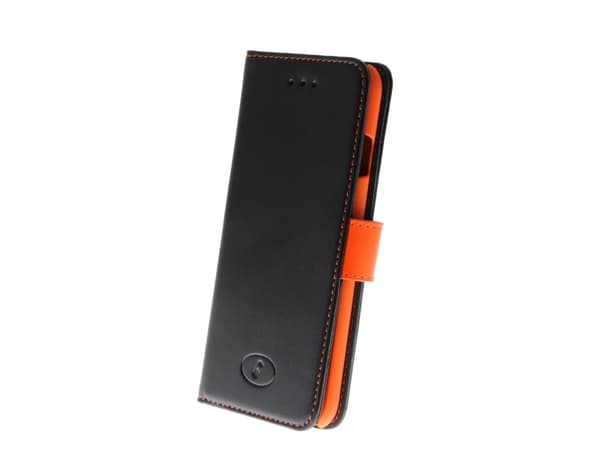 Insmat Exclusive Flip Case - Lommebok for mobiltelefon - ekte skinn - svart, oransje