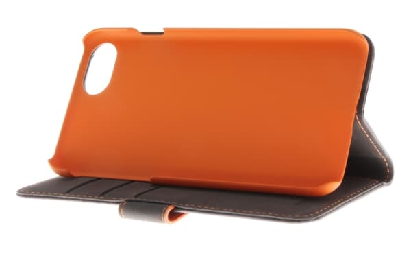 Insmat Exclusive Flip Case - Lommebok for mobiltelefon - ekte skinn - svart, oransje