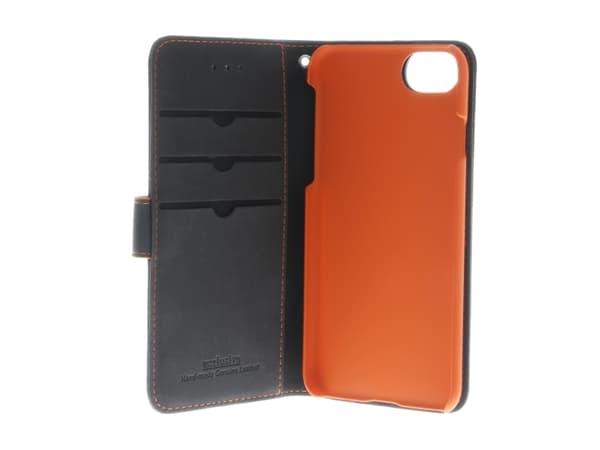 Insmat Exclusive Flip Case - Lommebok for mobiltelefon - ekte skinn - svart, oransje