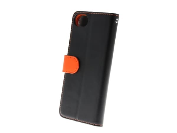 Insmat Exclusive Flip Case - Lommebok for mobiltelefon - ekte skinn - svart, oransje