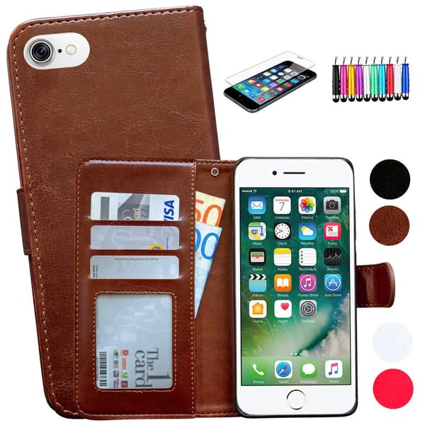 iPhone 7/8/SE (2020 & 2022) - Läderfodral/Skydd + 3 i 1 Paket Brown