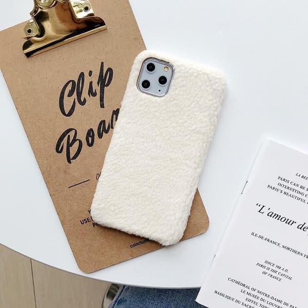 iPhone11 Pro Max skal teddy material fluffigt mjukt stickat Vit
