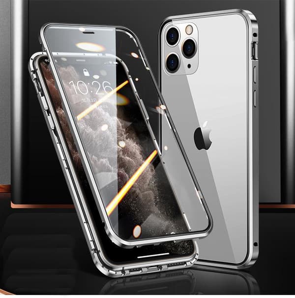 Magnetiskt fodral dubbelsidigt härdat glas for Iphone 7/8/SE2020 Silver One-size