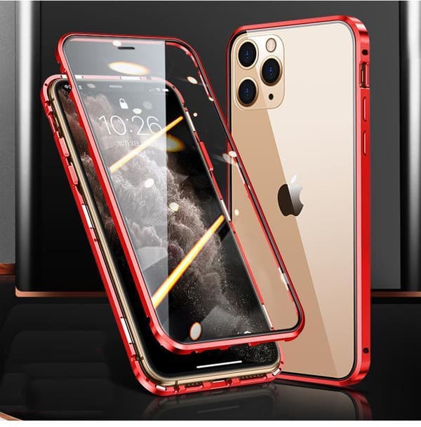 Magnetiskt fodral dubbelsidigt härdat glas for Iphone 12 Pro Max Röd One-size
