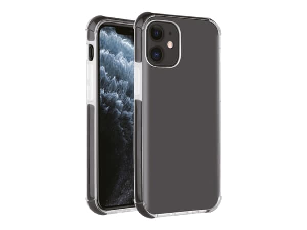 Vivanco Rock Solid - Baksidedeksel for mobiltelefon - termoplast-polyuretan (TPU) - svart, gjennomsiktig - for Apple iPhone 12, 12 Pro
