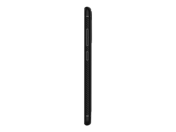 Spigen Rugged Armor - baksida för mobiltelefon - flexibel termoplastisk polyuretan (TPU) - matt svart med kolfiberdetaljer och glänsande detaljer - f