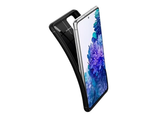 Spigen Rugged Armor - baksida för mobiltelefon - flexibel termoplastisk polyuretan (TPU) - matt svart med kolfiberdetaljer och glänsande detaljer - f