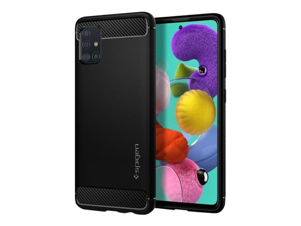Spigen Rugged Armor - Baksidesskydd för mobiltelefon - robust - kolfiber, termoplastisk polyuretan (TPU) - mattsvart - för Samsung Galaxy A51