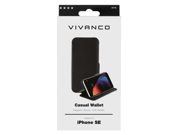 Vivanco Casual, Lompakkokotelo, Apple, iPhone SE (2. Gen), iPhone 8, iPhone 7, iPhone 6s, 11,9 cm (4.7"), Musta