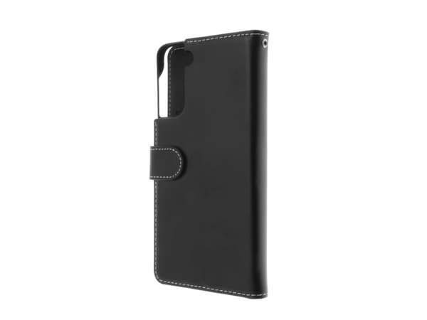 Insmat Flip Case - Vikbart fodral för mobiltelefon - genuint läder, polyuretan, polykarbonat - svart - för Samsung Galaxy S21 5G