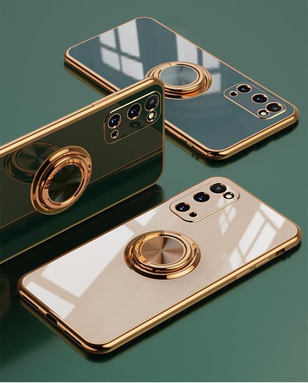 Ylellinen tyylikäs kotelo Samsung Galaxy S20, jossa rengasjalustatoiminto kulta