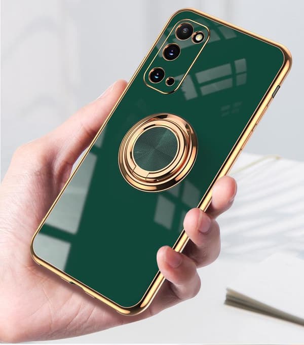 Luksuriøst stilfuldt etui Samsung Galaxy S20 med ringstativfunktion Guld