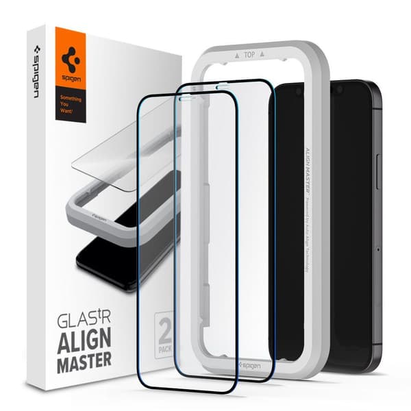 SPIGEN ALM FC 2-Pack Härdat Glas Skärmskydd iPhone 12 & 12 Pro - Svart