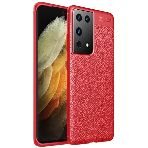 Nahkakuvioitu TPU kuori Samsung Galaxy S21 Ultra : väri - punainen
