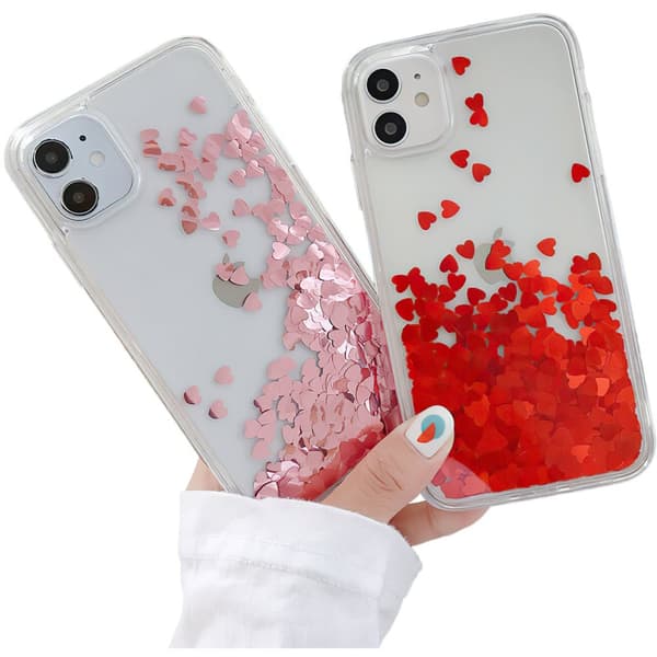 iPhone 12 - Flytande Glitter 3D Bling Skal Case Pink