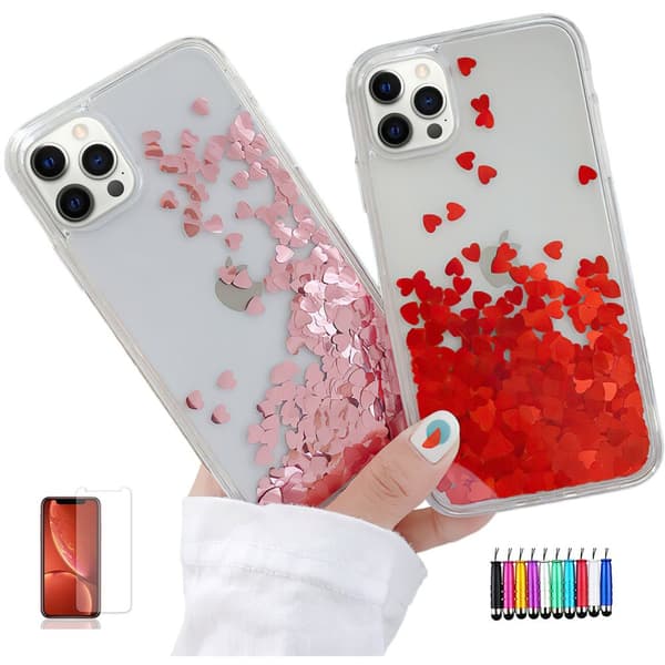 iPhone 12 Pro - Moving Glitter 3D Bling Cover / Beskyttelse Pink
