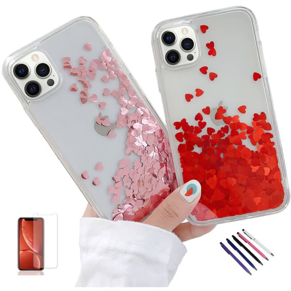 iPhone 12 Pro - Moving Glitter 3D Bling Cover / Beskyttelse Pink