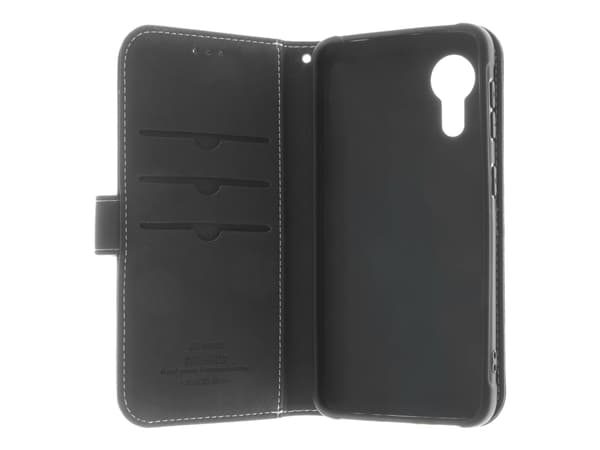 Insmat Flip Case - Vikbart fodral för mobiltelefon - genuint läder, termoplastisk polyuretan (TPU) - svart - för Samsung Galaxy Xcover 5