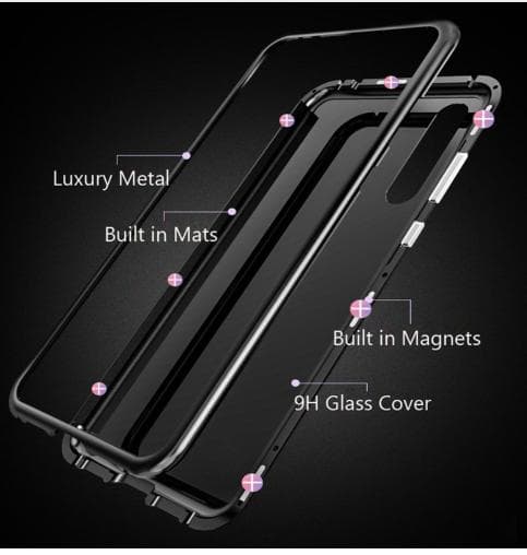Xmagnetisk glas bakfodral med fram Härdat glas Xr svart