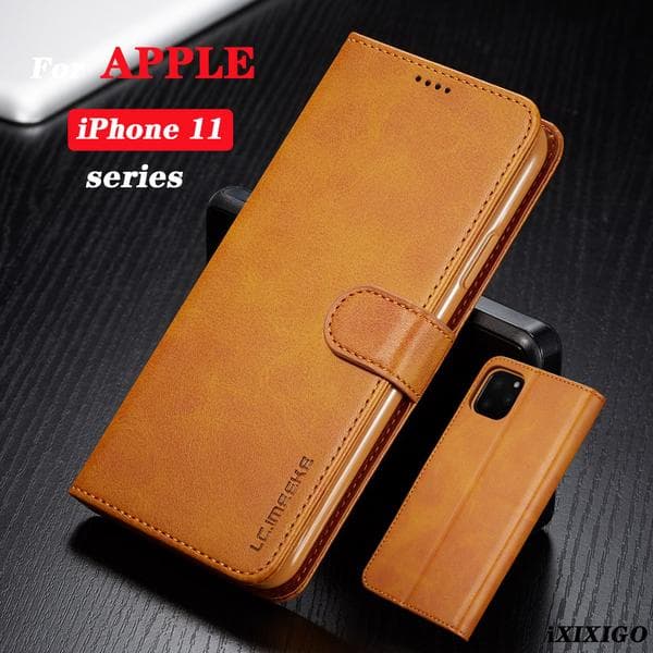 LC läder fodral för iphone 11svart Ljusbrun