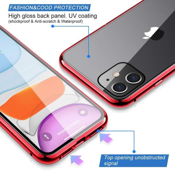 magnet fodral för din iphone 11 med häradt glas svart
