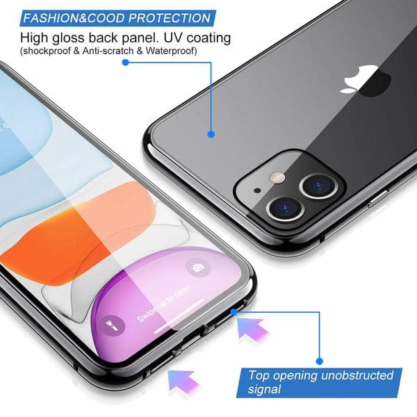 magnet fodral för din iphone 11 med häradt glas svart