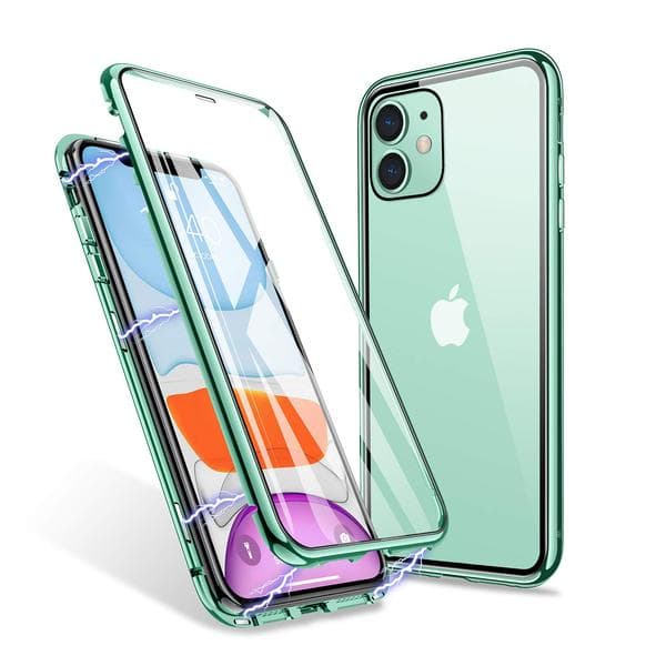 magnet fodral för din iphone 11 med häradt glas svart Grön