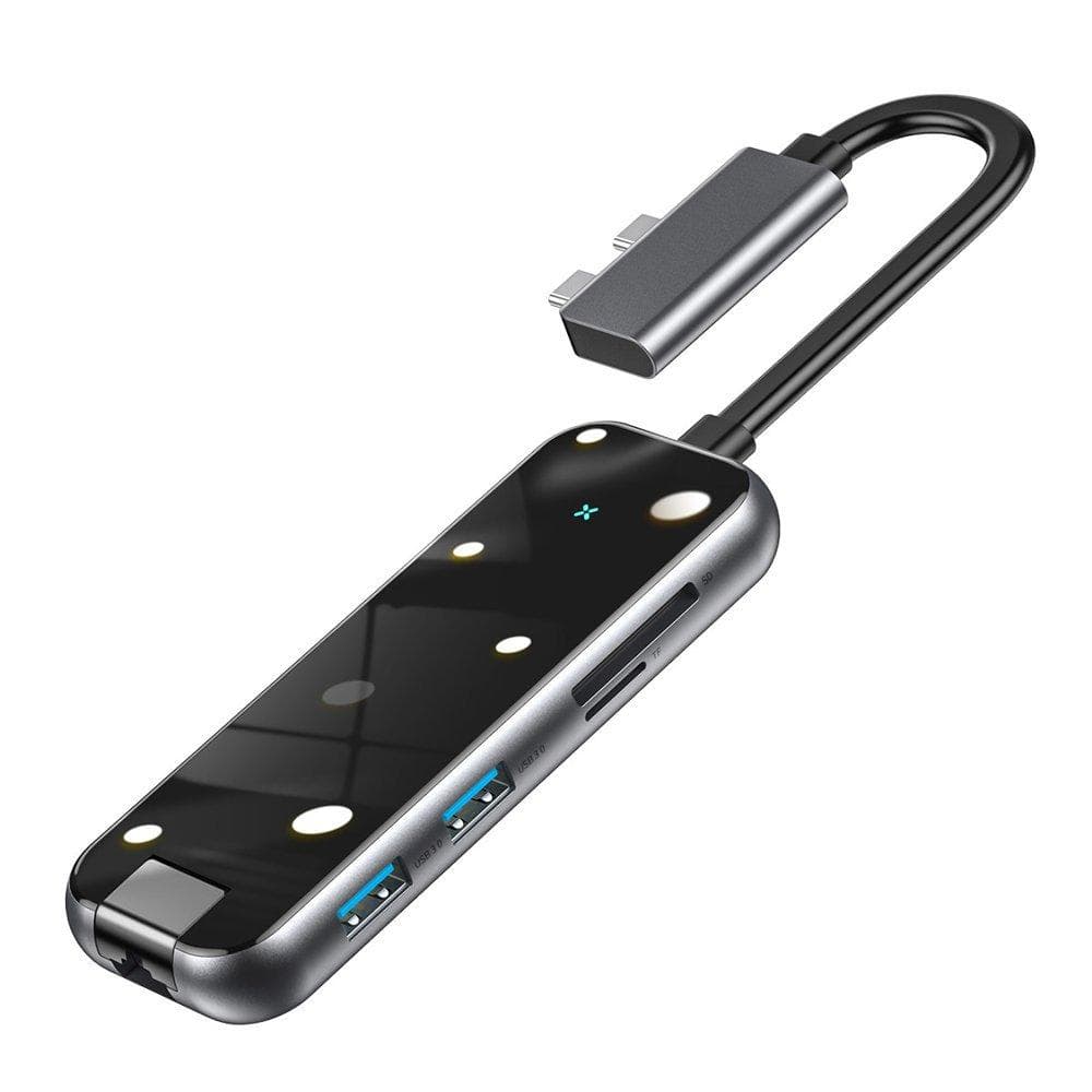 Baseus USB Type C Multifunctional HUB Adapter 2*Type-C to HDMI*2+USB3.0*2+SD/TF*1+PD+RJ45 for MacBook Pro / Air gray (CAHUB-FZ0G)