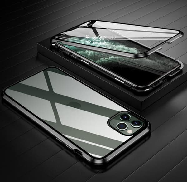 iPhone 11 Pro MAX Magnetiskt skal Härdat glas 360° skydd SVART
