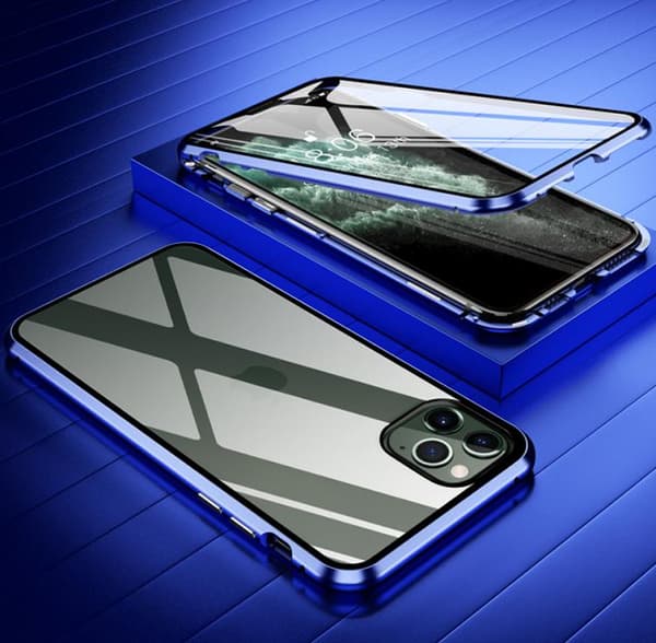 iPhone 11 Pro MAX Magnetiskt skal Härdat glas 360° skydd BLÅ