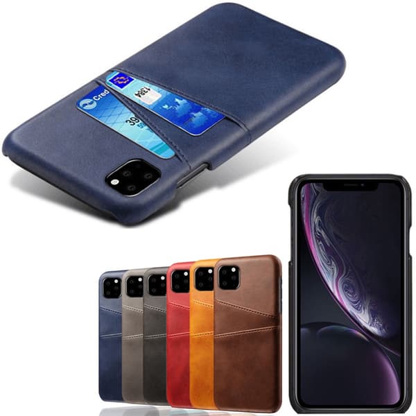 Iphone 12 Pro Max skydd skal fodral skinn läder kort visa amex Blå