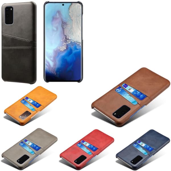 Samsung S20 skydd skal fodral skinn åt kort visa amex mastercard