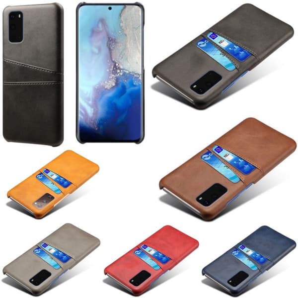 Samsung S20 skydd skal fodral skinn åt kort visa amex mastercard