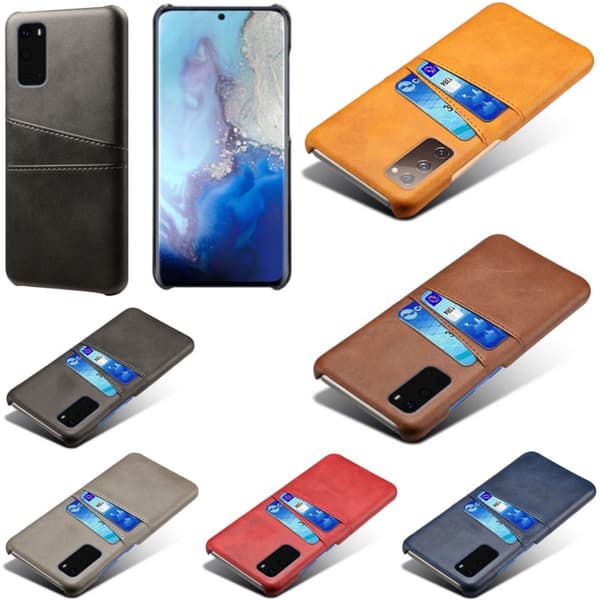 Samsung S20 skydd skal fodral skinn åt kort visa amex mastercard